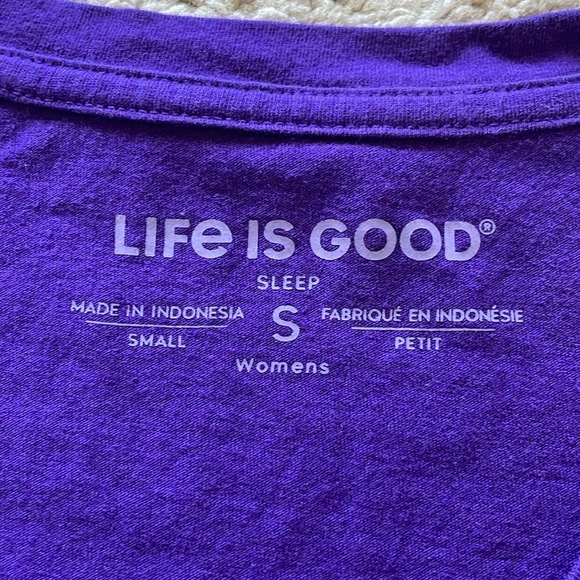 Life Is Good Sleep Tee Dog Lover Tshirt W’s S Purple Dog Print Cotton V Neck Tee - Picture 2 of 8